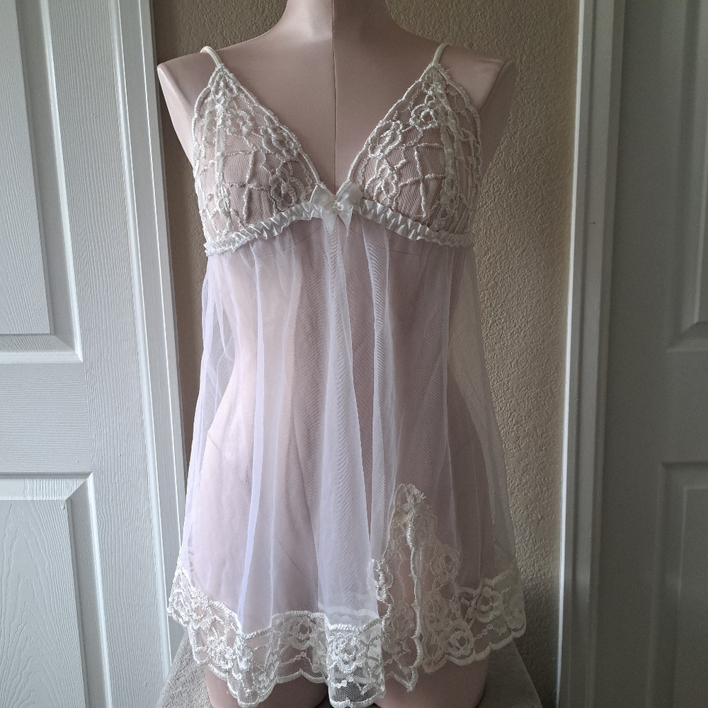 Frederick's of Hollywood Vintage Y2K White Chemise Slip Dress Size Large - Picture 2 of 11